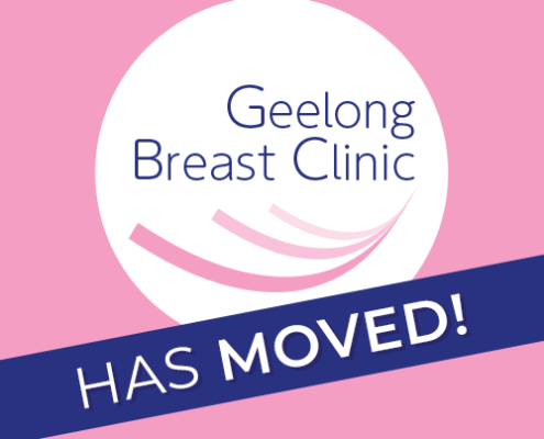 Pink background with text that says Geelong Breast Clinic has moved linking to article